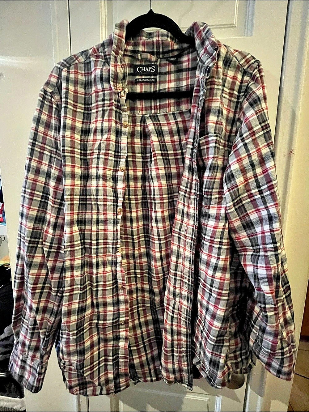 Chaps Performance Plaid Shirt Red & Black Size Large
